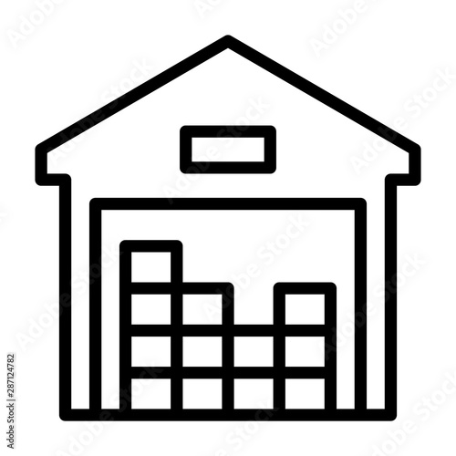 Warehouse with boxes of inventory or fulfillment distribution center line art vector icon for apps and websites