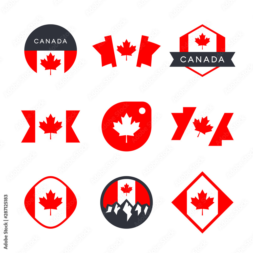 Canada, Canadian flag and red maple leaf logo design Canada, Canadian flag and red maple leaf logo design