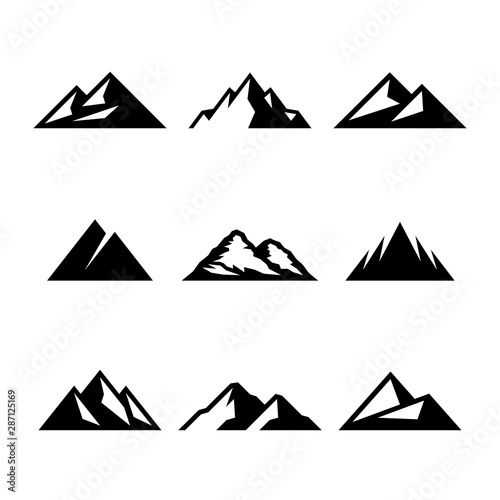 Mountains, rocks and peaks. Vector illustration and logo design elements