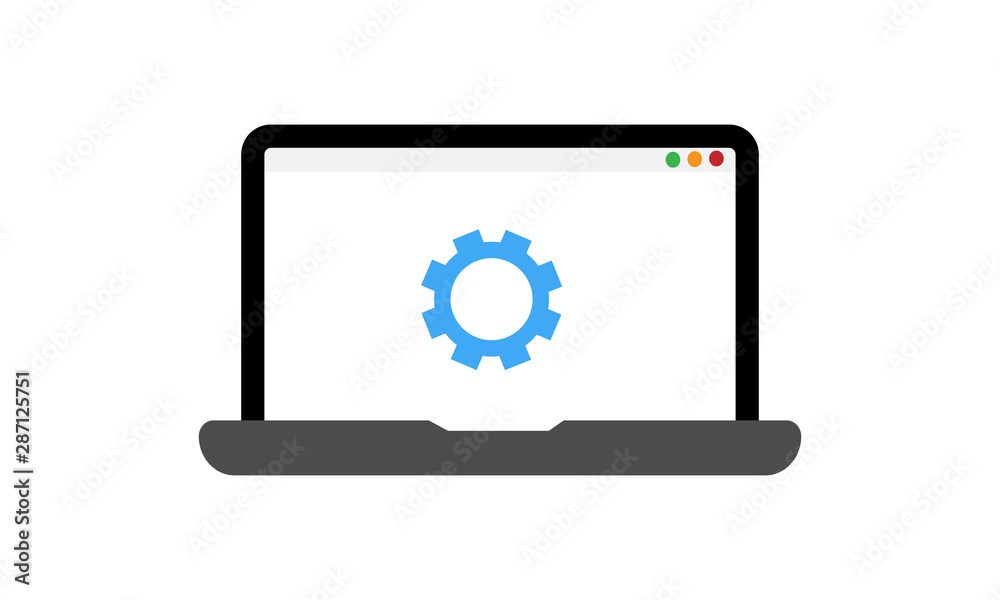 Laptop and gears icon for web development and maintenance Laptop and gears icon for web development and maintenance