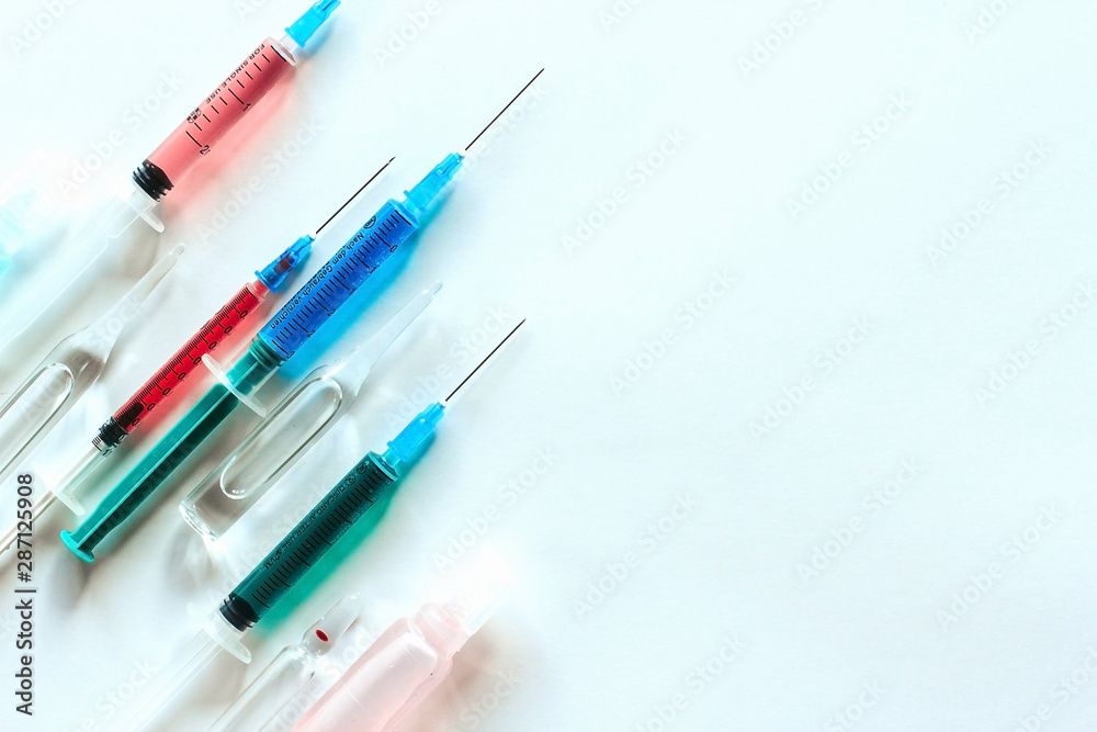 syringes and ampoules with multicolored liquid syringes and ampoules with multicolored liquid