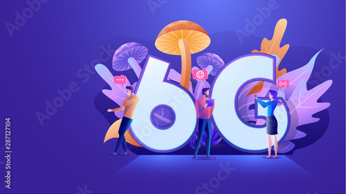 Flat design 6G wireless high speed network, developer team establish 6g for faster and better wireless connectivity