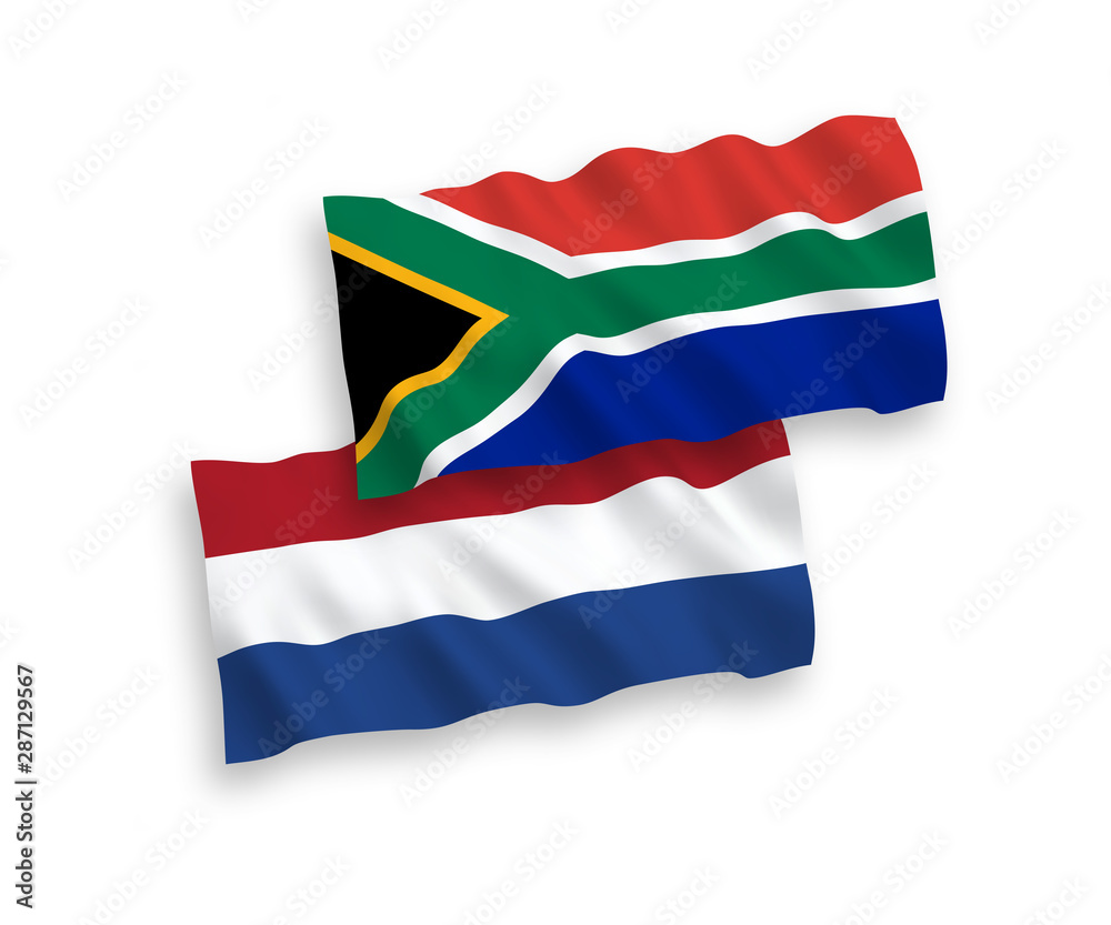 Fototapeta premium Flags of Republic of South Africa and Netherlands on a white background