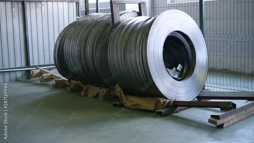 Steel skeins of cut metal are stored in the factory warehouse Steel skeins of cut metal are stored in the factory warehouse
