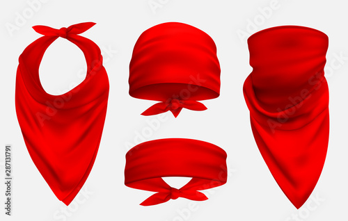 Red bandana realistic 3d accessory illustrations set Fototapet