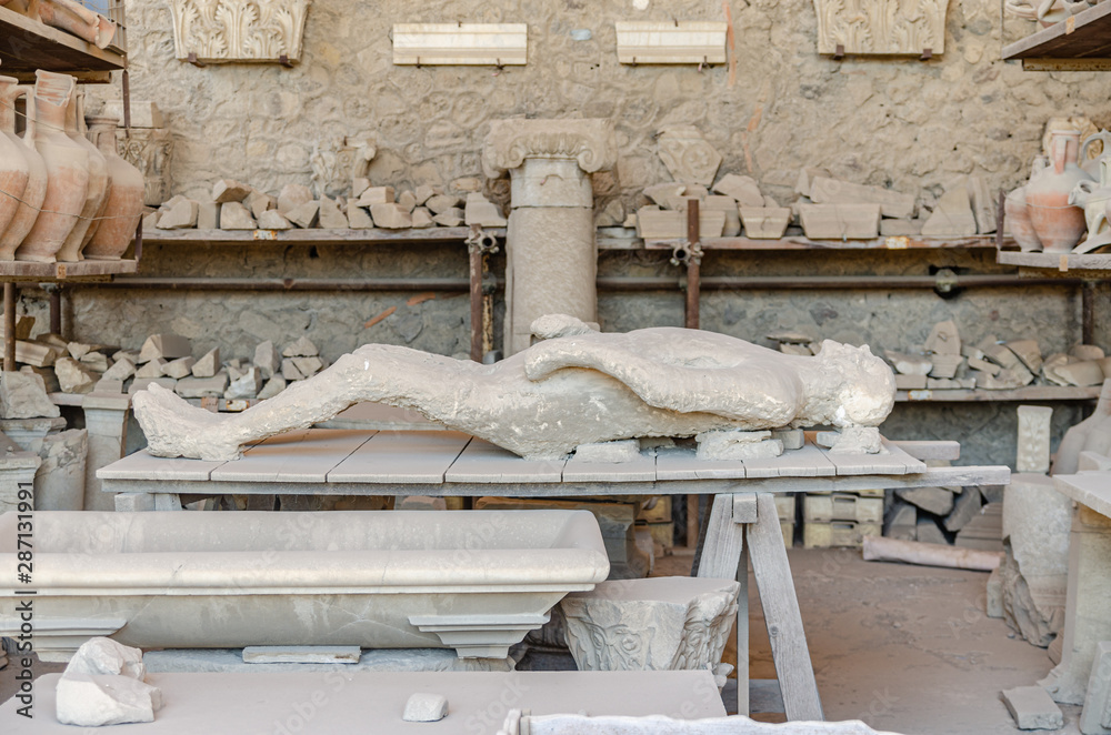 Pompeii, Italy July 31, 2013. Plaster casts of Pompeii victims, in