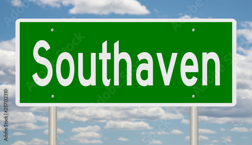 Rendering of a green highway sign for Southaven Mississippi photo