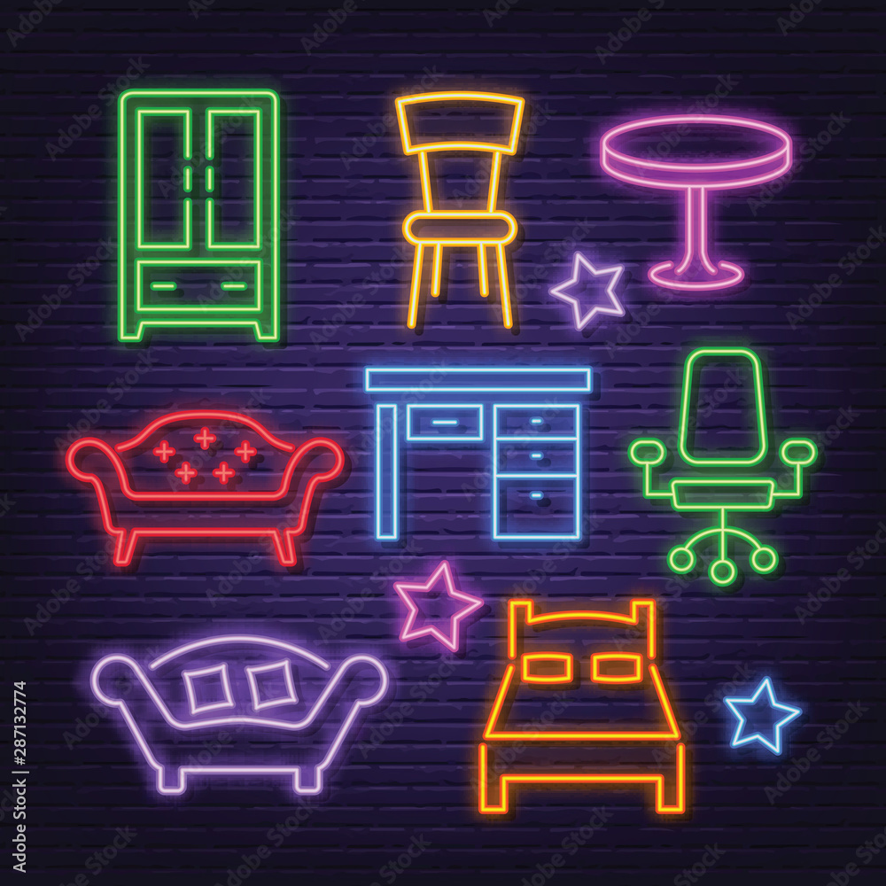 furniture neon icons