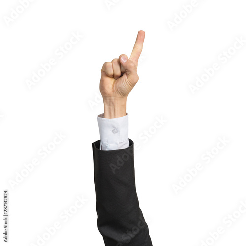 Businessman hand in suit showing finger pointing