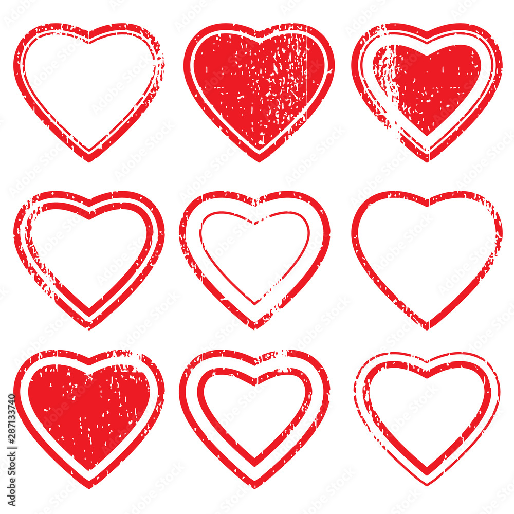 heart shape postal stamps set.illustration vector