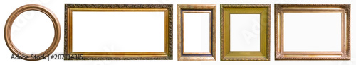 Set of antique picture frames isolated on white background