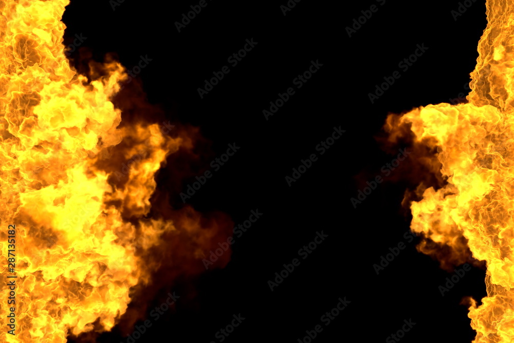 Fire 3D illustration of cosmic burning fire frame isolated on black - top and bottom are empty, fire lines from sides left and right Fire 3D illustration of cosmic burning fire frame isolated on black - top and bottom are empty, fire lines from sides left and right
