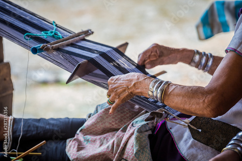 Obraz na plátně Close up Hand-made weaving of the Karen tribe.