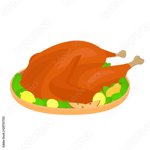 Roasted turkey/chicken meal vector illustration, cartoon style clip-art.
