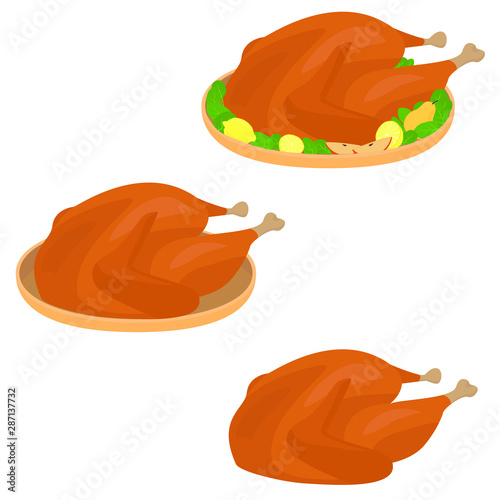 Roasted turkey/chicken meal vector illustration, cartoon style clip-art.