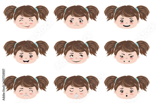 Kawaii girl head emotions