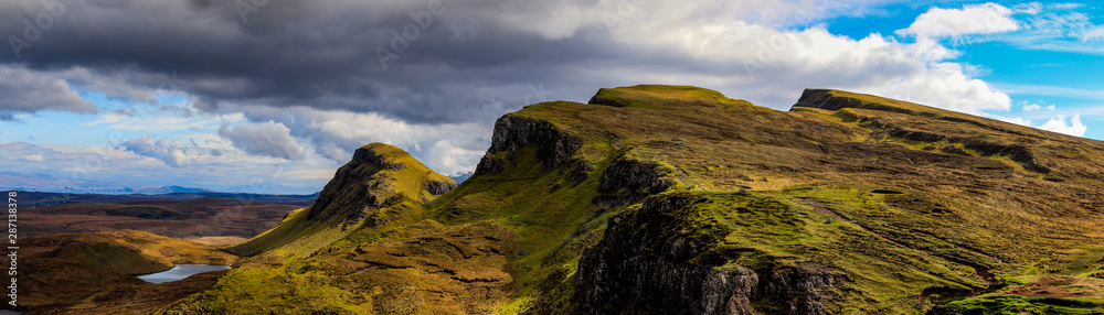 Panorama view of the Quiraing under moody sky