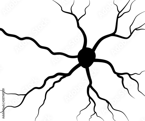 Black human neuron. Neural network technology science medicine anatomy. Vector illustration