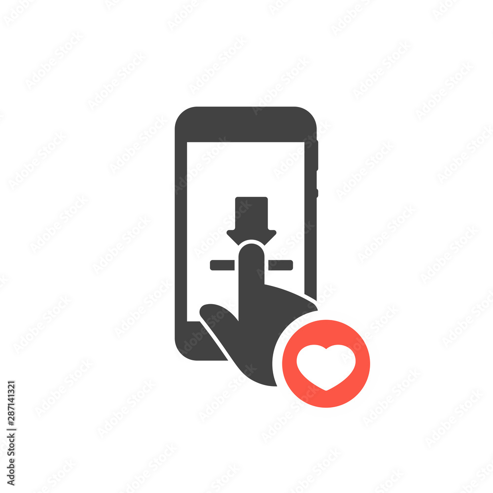 Download smartphone icon with heart sign, favorite, like, love, care symbol Download smartphone icon with heart sign, favorite, like, love, care symbol