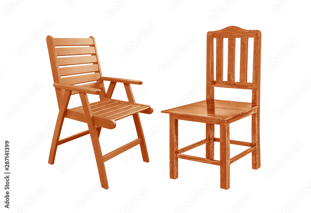 Two Wooden chair isolated on white background with clipping path