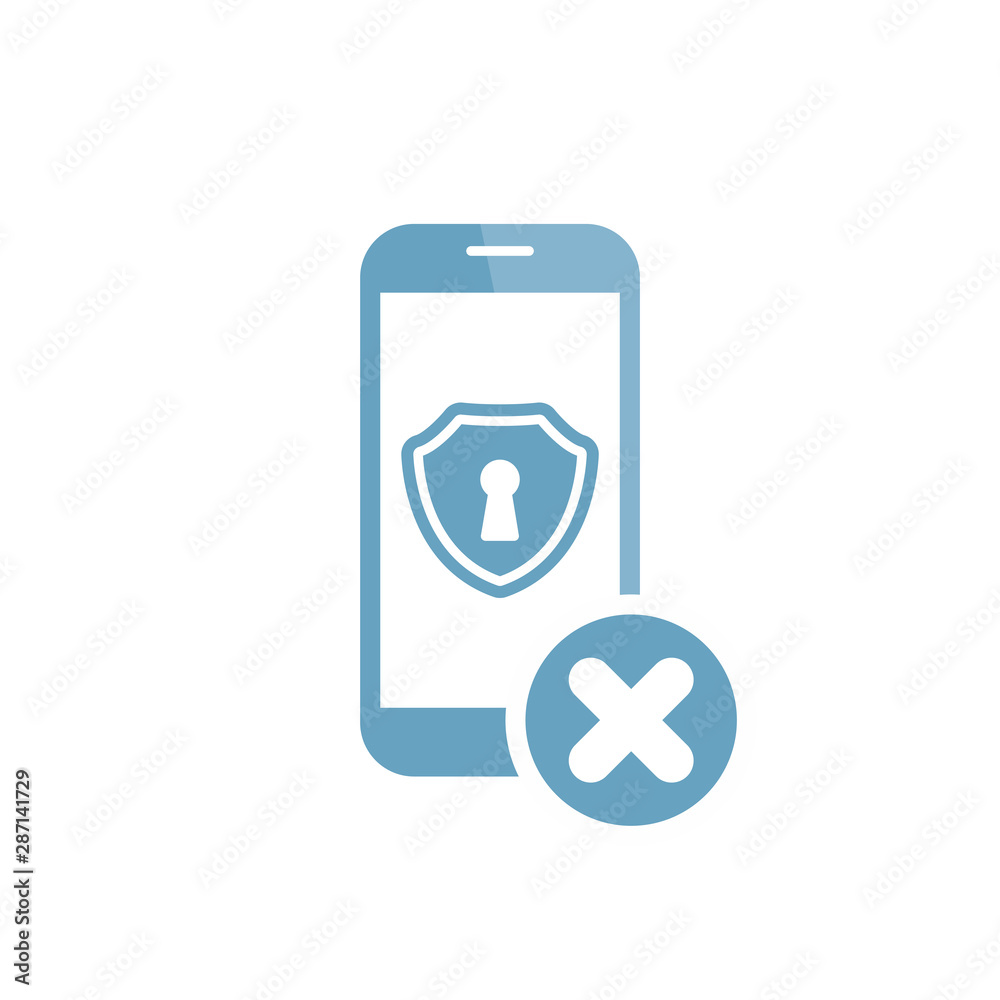 Vector mobile phone security concept icon with cancel sign, close, delete, remove symbol Vector mobile phone security concept icon with cancel sign, close, delete, remove symbol