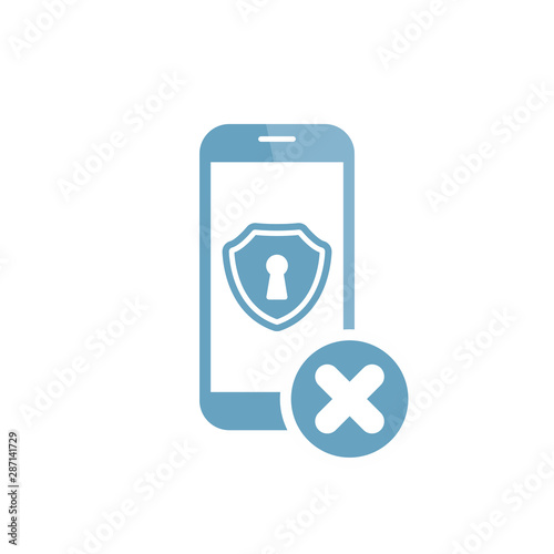 Vector mobile phone security concept icon with cancel sign, close, delete, remove symbol