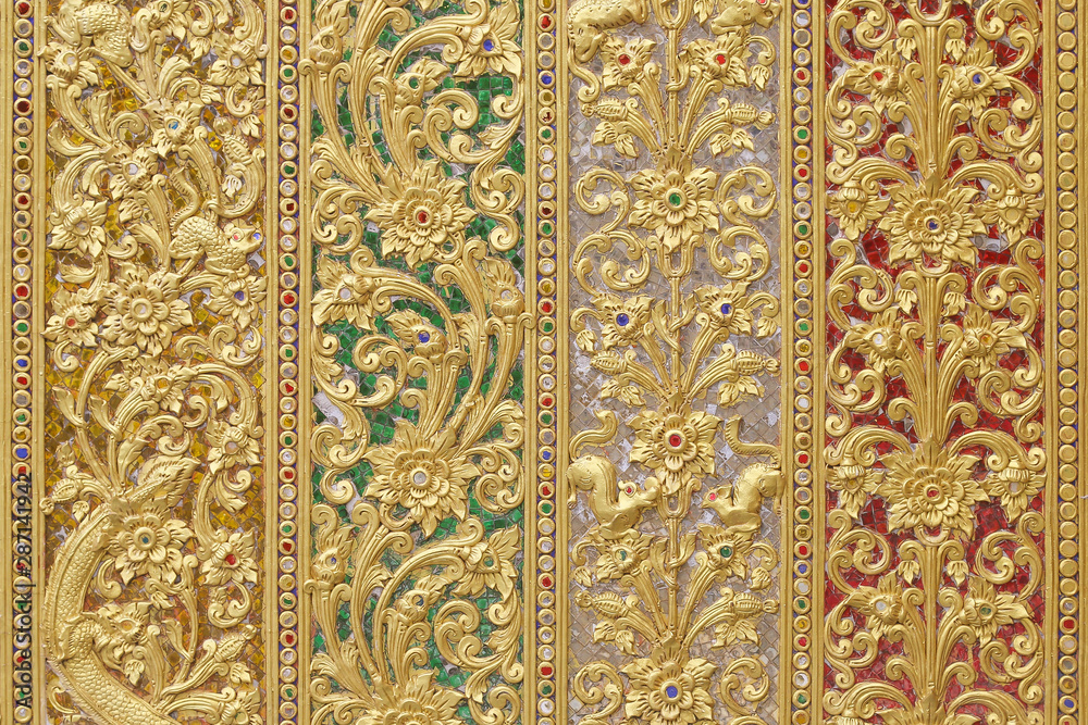 Pattern gold paint in the temple background of thailand