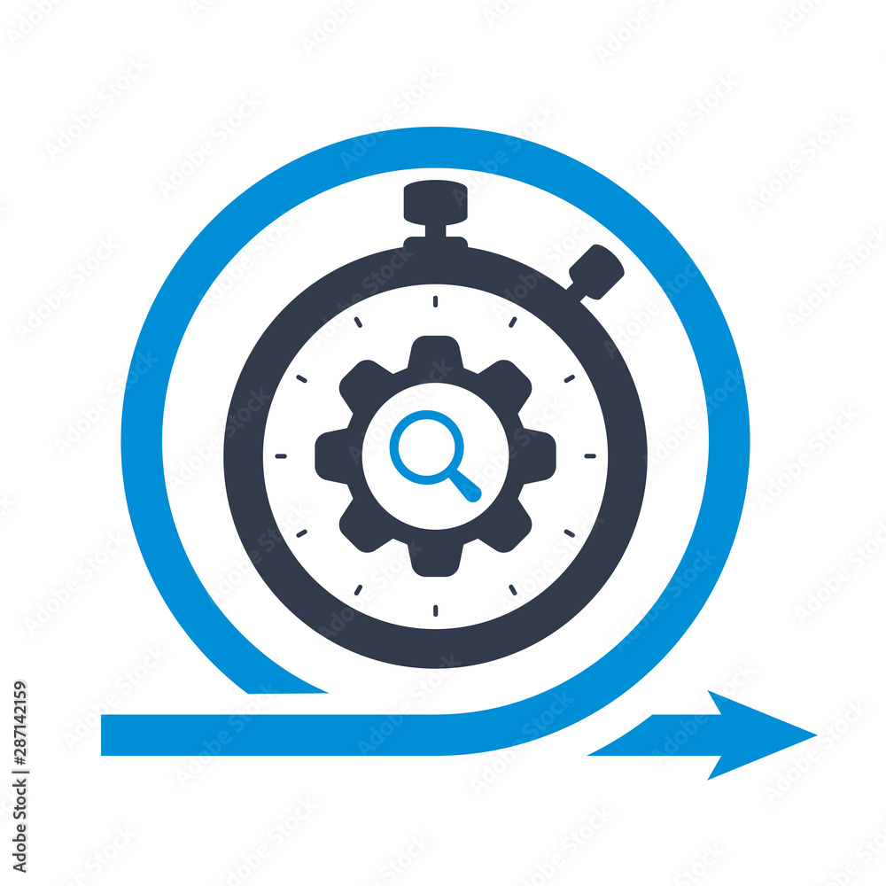 Agile development, stopwatch concept icon with research sign, explore, find, inspect symbol Agile development, stopwatch concept icon with research sign, explore, find, inspect symbol