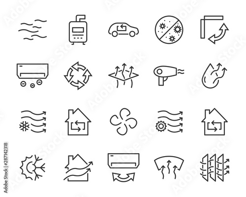 set of air icons, air condition, air purify, fan, wind