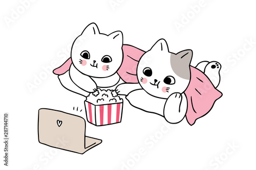 Cartoon cute cats look movie vector.