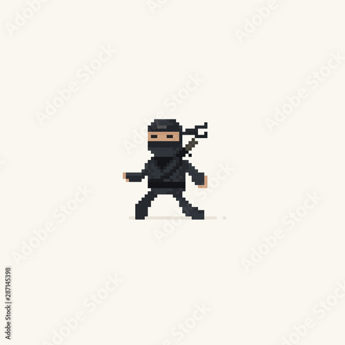 Pixel ninja character.8 bit art.