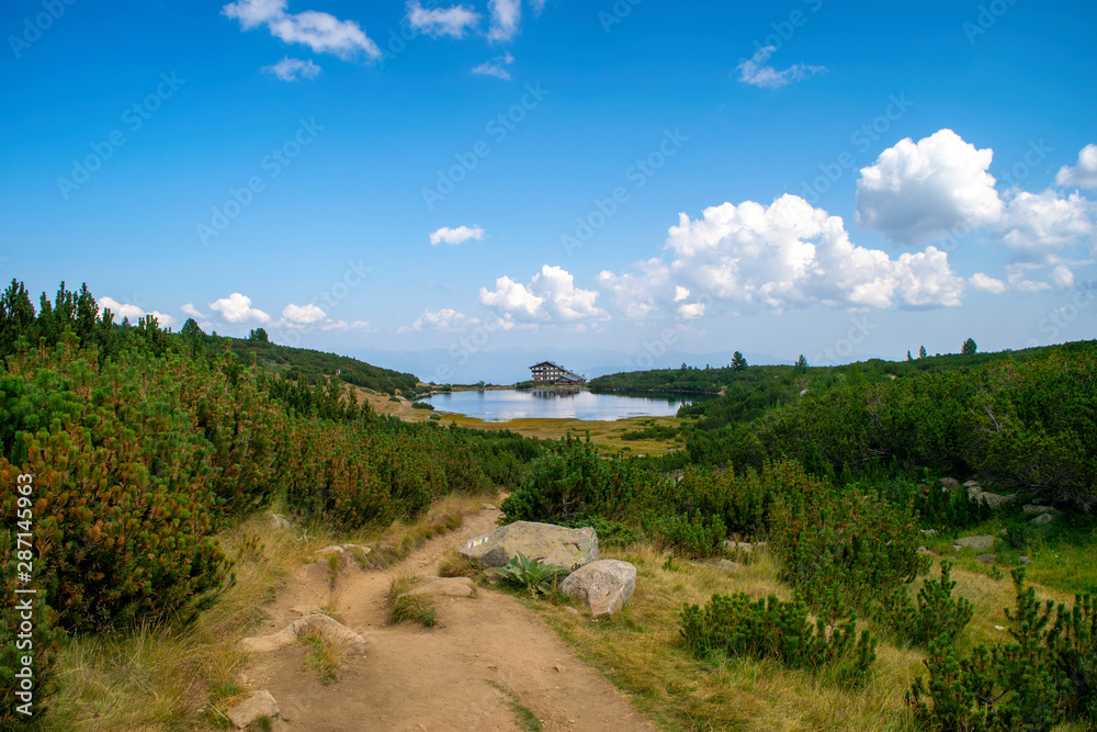 Path between Bezbog lake and hut and the Popovo lake in Pirin national park, near Bansko, Bulgaria