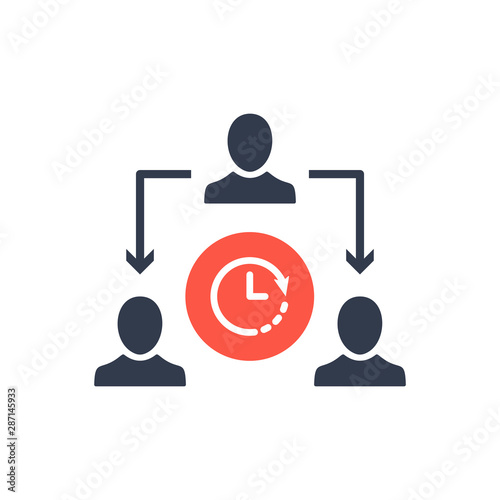 Assignment, Delegate, Delegating, Distribution icon with clock sign, countdown, deadline, schedule, planning symbol
