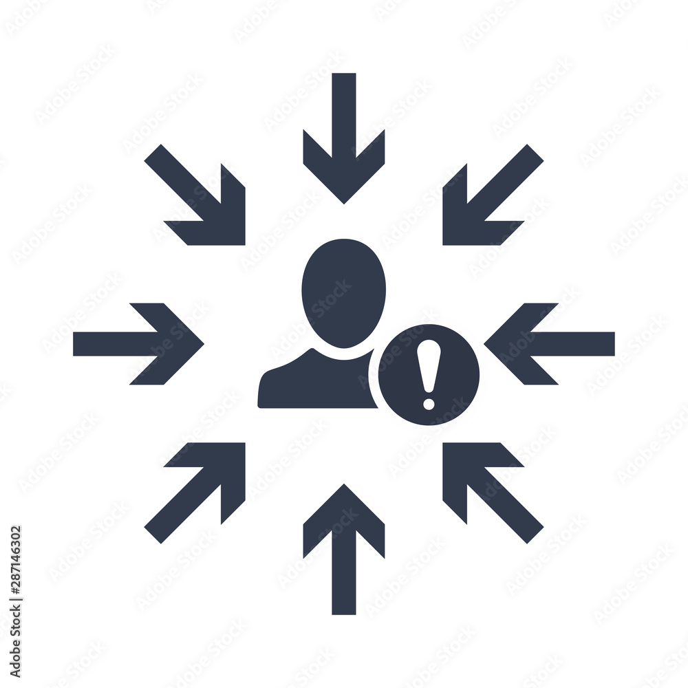 Target audience. Customer, client targeting. Consumer centricity. Focus human icon with exclamation mark, alert, error, alarm, danger symbol Target audience. Customer, client targeting. Consumer centricity. Focus human icon with exclamation mark, alert, error, alarm, danger symbol