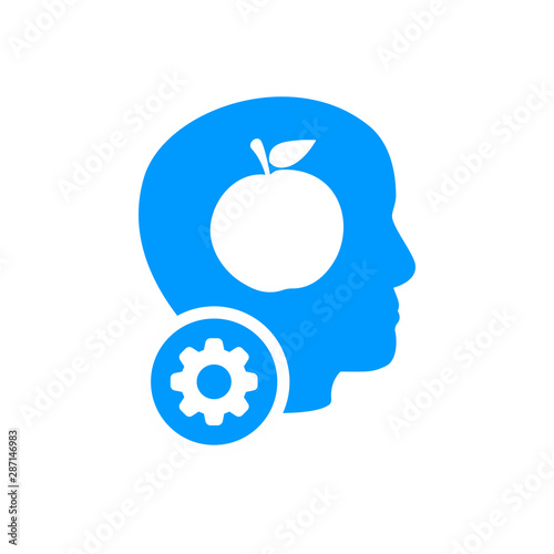 Knowledge sign. Brain and apple icon with settings sign, customize, setup, manage, process symbol