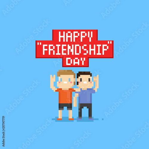 Pixel happy friendship day.8bit character.