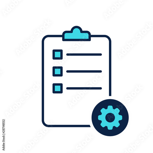 Clipboard or checklist icon with settings sign, customize, setup, manage, process symbol