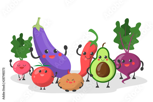 Funny cute vegetable with the happy face.Tomato, avocado