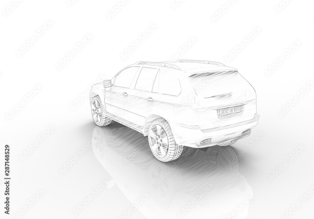 3d rendering of a SUV car isolated in white studio background
