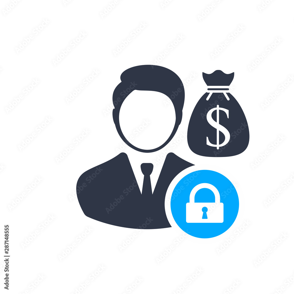 Financial Manager. Money management icon with padlock sign, security, protection, privacy symbol Financial Manager. Money management icon with padlock sign, security, protection, privacy symbol