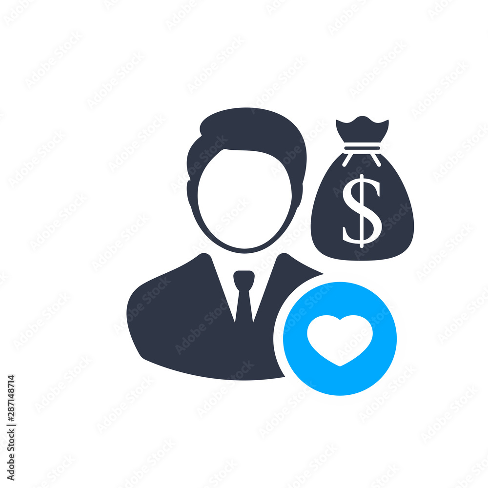 Financial Manager. Money management icon with heart sign, favorite, like, love, care symbol Financial Manager. Money management icon with heart sign, favorite, like, love, care symbol