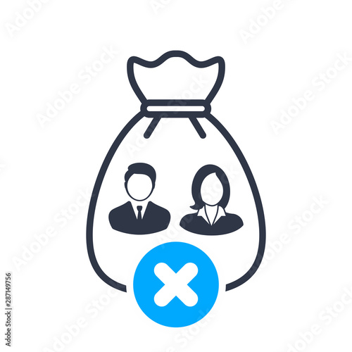 Human capital icon with cancel sign, close, delete, remove symbol