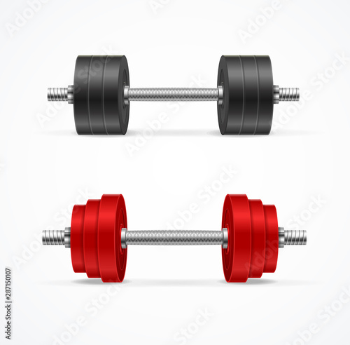 Realistic Detailed 3d Different Dumbbell Set. Vector