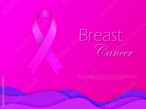 Realistic pink ribbon, breast cancer awareness symbol, vector illustration