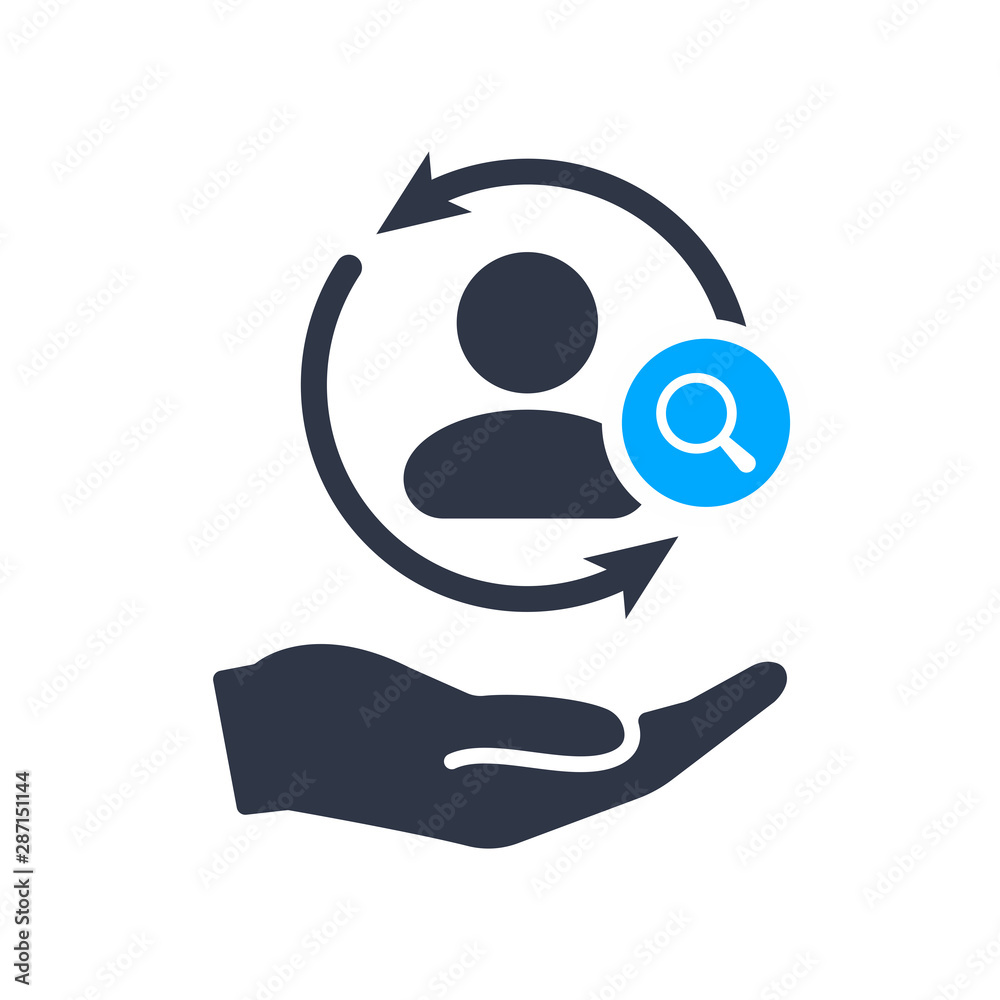 Full customer care service icon with research sign, explore, find, inspect symbol Full customer care service icon with research sign, explore, find, inspect symbol