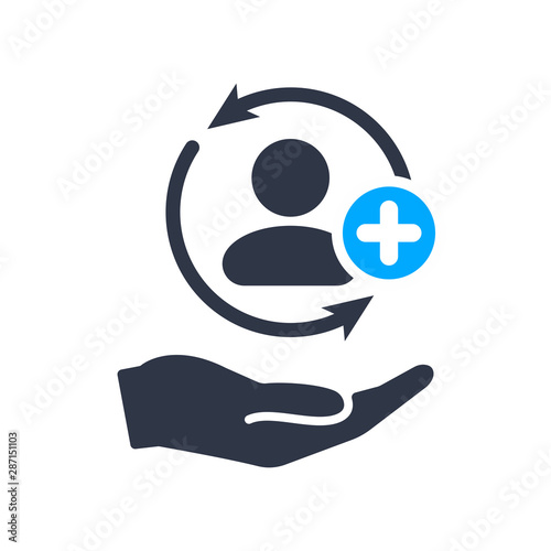 Full customer care service icon with add sign, new, plus, positive symbol