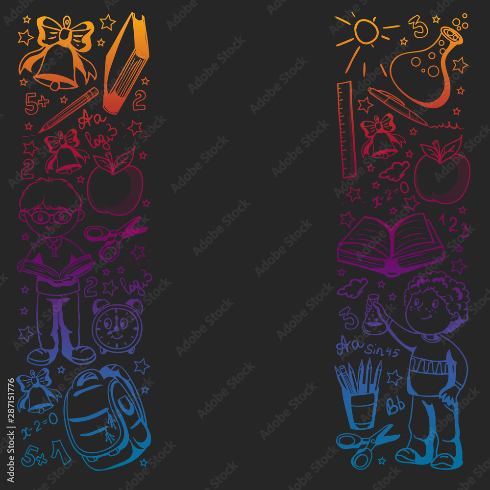 Back to School. Vector pattern with icons and children. Back to School. Vector pattern with icons and children.