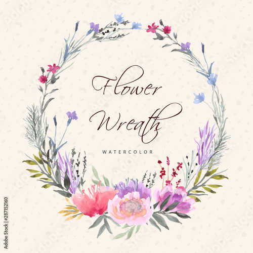 Beautiful floral wreath with watercolor