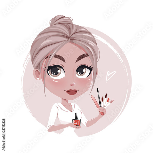 Illustration of cute cartoon manicurist. Modern vector art.