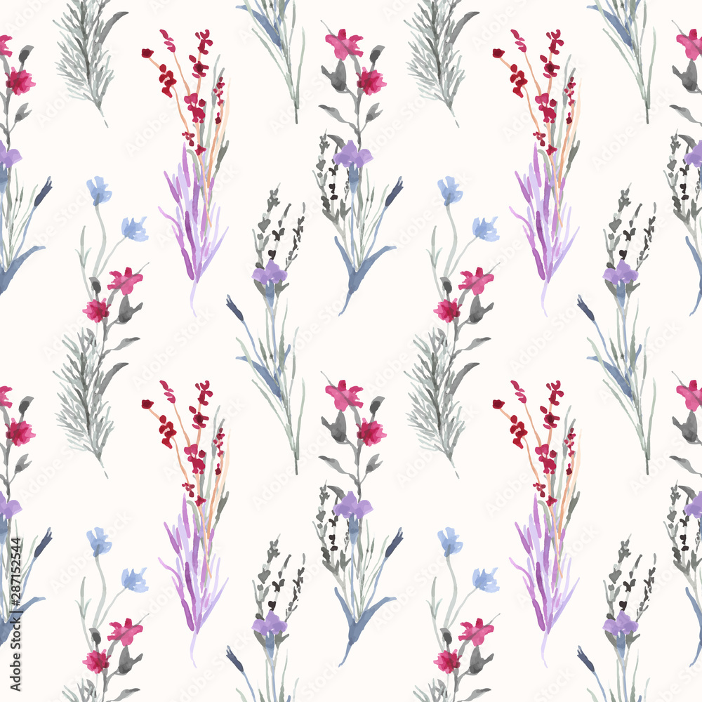vintage floral and branches watercolor seamless pattern